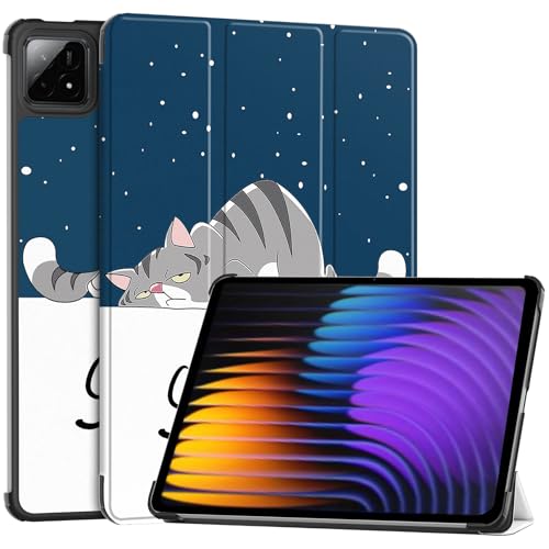 YKNIUFLY Hülle für Xiaomi Pad 7 Pro, PU Slim Cover, mit Auto Sleep/Wake up Hard Trifold Stand Cover, Hülle für Xiaomi Pad 7 Pro.(Faule Katze) von YKNIUFLY