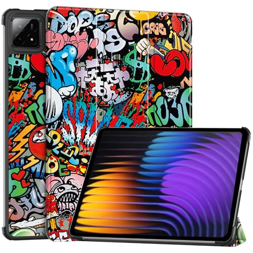 YKNIUFLY Hülle für Xiaomi Pad 7 Pro, PU Slim Cover, mit Auto Sleep/Wake up Hard Trifold Stand Cover, Hülle für Xiaomi Pad 7 Pro.(Graffiti) von YKNIUFLY