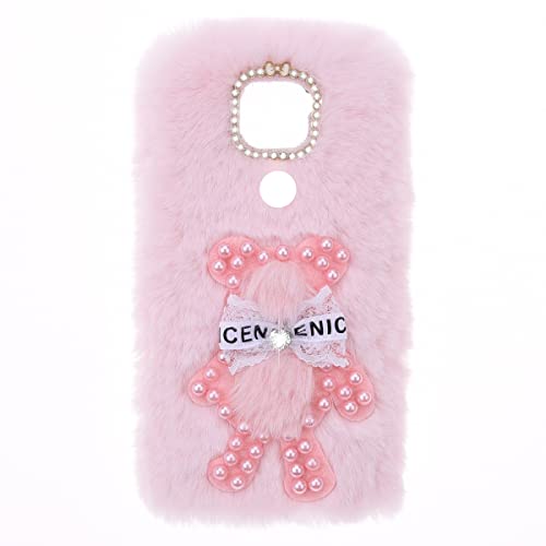 Plüsch Kaninchen Hülle Huawei Y6 (2017) Flauschige Silikonhülle Cute mit Mädchen Damen Glitter Diamond Weiche und Bequeme Kunstplüsch Handyhülle Plüsch Kaninchen Hülle,Rosa Bär von YKTO