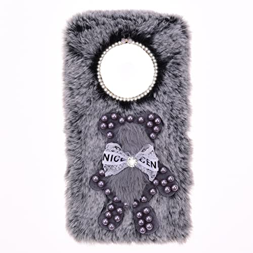 YKTO Faux Pelz Mädchen Handyhülle Silikonhülle für Realme 11 4G Cute Pearl Bear Girl Shiny Diamond Phone Case Weiche und Bequeme Kunstplüsch Telefonhülle für Realme 11 4G,Grizzly Pearl von YKTO