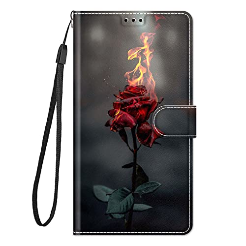 YKTO Gemalte PU SchutzHülle Flip Cover für Redmi Note 13 Pro 5G Wallet Phone Case im Book Style Card Slot and Magnetic Closure Mobile Case PU Leather Shockproof Phone Cover,Feuerrose von YKTO