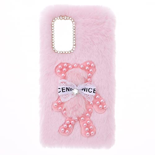 YKTO Plüsch Kaninchen Hülle Oukitel C32 Flauschige Silikonhülle Cute mit Mädchen Damen Glitter Diamond Weiche und Bequeme Kunstplüsch Handyhülle Plüsch Kaninchen Hülle,Rosa Bär von YKTO