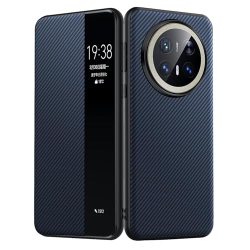 Hülle für Huawei Mate 70 Pro, Smart Sleep/Wake Up Funktion Klares Sichtfenster Schlanke Hart PC Flip Cover Carbon Fiber Texture Handyhülle von YLFFFZXK