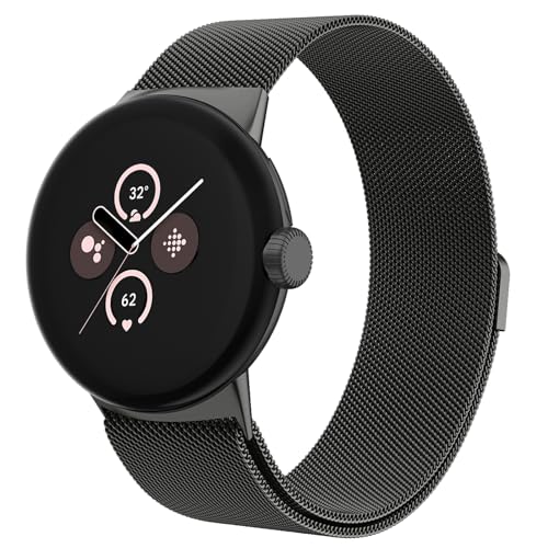 YLK Armband für Google Pixel Watch/Google Pixel Watch 2 Armband für Herren Damen, Metall Armbänder Edelstahl Mesh Magnet Ersatz Uhrenarmband für Google Pixel Watch 2, Schwarz von YLK