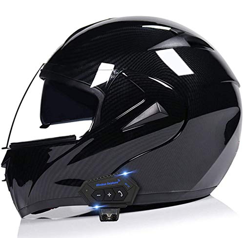 Motorrad Crash Modularer Bluetooth-Helm DOT/ECE-Zertifizierung Vollgesichts-Motorcross-Motorradhelm mit Doppelvisieren Eingebauter Lautsprecher-Headset für automatische Anrufannahme E,L von YMCXZDP