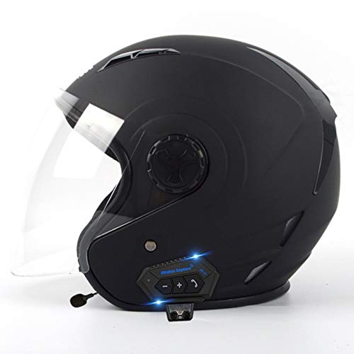 Motorrad Open Face Bluetooth Helm mit Sonnenblende Motorrad Licht Halbhelm DOT/ECE Zugelassen Fahrrad Scooter Jet Helm Eingebauter Lautsprecher Headset für automatische Anrufannahme K,L von YMCXZDP