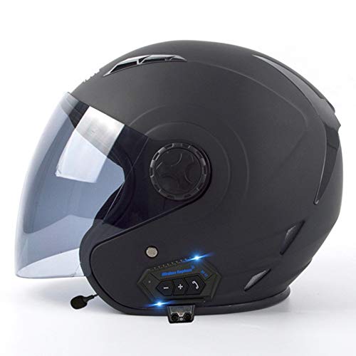 Motorrad Open Face Bluetooth Helm mit Sonnenblende Motorrad Licht Halbhelm DOT/ECE Zugelassen Fahrrad Scooter Jet Helm Eingebauter Lautsprecher Headset für automatische Anrufannahme M,L von YMCXZDP