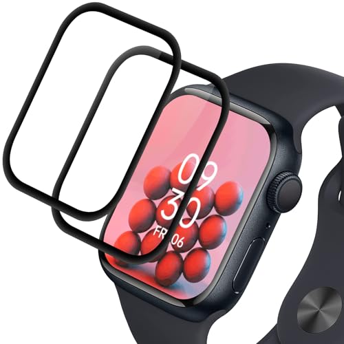 YMHML Panzer Schutz Glas für Apple Watch Series 9/8/7 41mm, 3D-Vollständige Schutzfolie, Anti-Bläschen Panzerfolie, 9H Härte, Anti-Kratzen, HD Klar Displayschutz - 2 Stück von YMHML