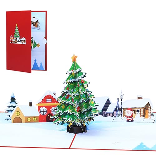 1 Set faltbare 3D-Weihnachtsbaum-Grußkarte mit Umschlag, tragbar und exquisit, Dankeskarte, Nachricht, beschreibbar von YMXQUP