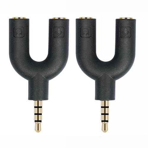 YMXQUP 2 x 3,5 mm TRRS Kopfhörer-Mikrofon-Splitter-Adapter für 3,5-mm-Kopfhörer, Standard-Geräte, versch von YMXQUP