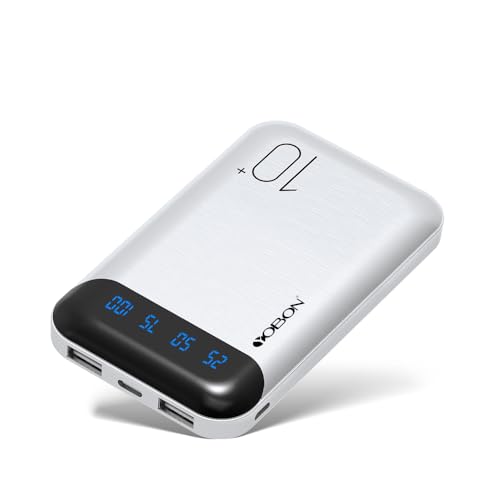 Power Bank 10000mAh Handy Tragbares Ladegerät Externer Akku Pack mit 2 USB 2.4A Ausgängen und USB C Eingang Kompatibel für Huawei iPhone 12 11 X iPad Samsung Galaxy S20 Android Tablette (Mini Weiß) von YOBON