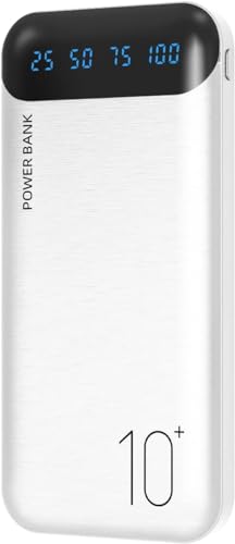 Power Bank 10000mAh Handy Tragbares Ladegerät Externer Akku Pack mit 2 USB 2.4A Ausgängen und USB C Eingang Kompatibel für Huawei iPhone 12 11 X iPad Samsung Galaxy S20 Android Tablette Mehr (Weiß) von YOBON