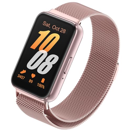 YOFUNTLE Armband für Samsung Galaxy Fit 3, Edelstahl-Mesh-Schlaufe, verstellbarer Magnetverschluss, Smartwatch-Armband für Galaxy Fit3 SM-R390 (Rose Pink) von YOFUNTLE