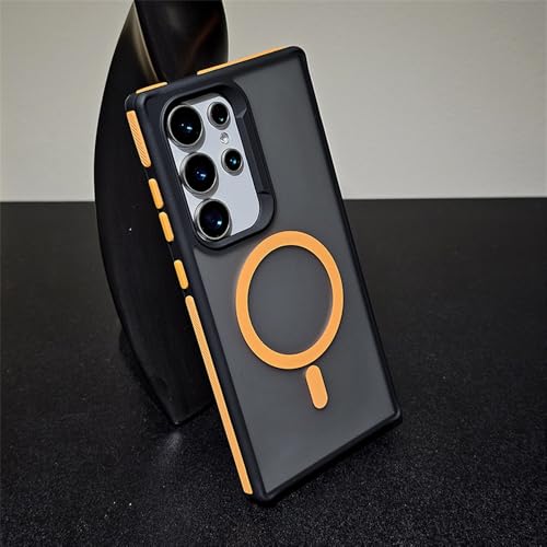 Matte magnetische Hülle für Samsung Galaxy S24 S22 Ultra S23 Plus S24Ultra Farbkontrast Harte PC-Panzerabdeckung, orange, für Samsung S24 Plus von YOGISU