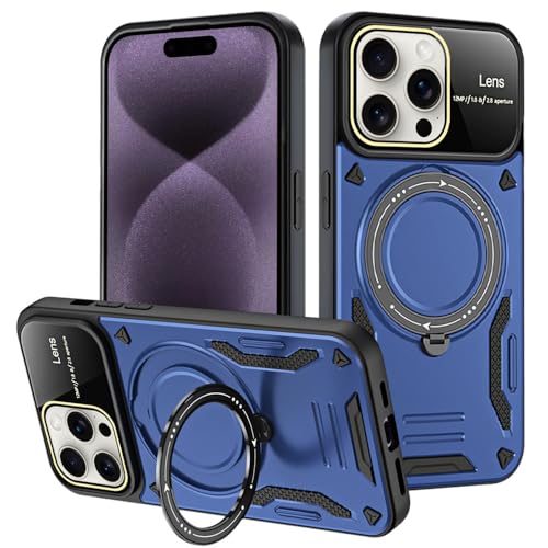 YOGISU Armour Rotating Stand Magnetische Handyhülle für iPhone 15 11 12 13 14 Pro Max Klapphalter Zweilagige Schutzhülle,Blau,Für iPhone 14 Plus von YOGISU