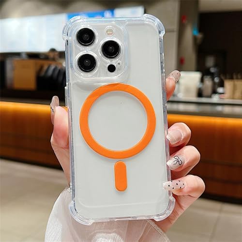 YOGISU Armour Transparente magnetische Handyhülle für iPhone 15 Plus 11 12 13 14 Pro Max Luftkissen Stoßfeste Schutzhülle, orange, für iPhone 15Pro Max von YOGISU