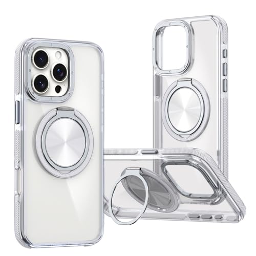 YOGISU Clear Armour Rotating Magnetic Stand Phone Case für iPhone 15 11 12 13 14 Pro Max Metalllinsenrahmen rutschfeste Stoßstangenabdeckung, Weiß, Für iPhone 15Plus von YOGISU