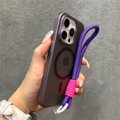 YOGISU Magnetische Hülle mit Wellenmuster für iPhone 13 14 15 Pro Max Plus, Handschlaufe, Kordel, Lanyard, stoßfeste Hülle, Dunkelviolett, Für iPhone 14 Pro von YOGISU