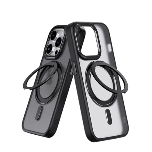 YOGISU Magnetischer Ständer, transparente Telefonhülle für iPhone 15 14 13 12 11 Pro Max Plus, kabelloser Lade-Drehringhalter, schwarz, für iPhone 11 Pro von YOGISU
