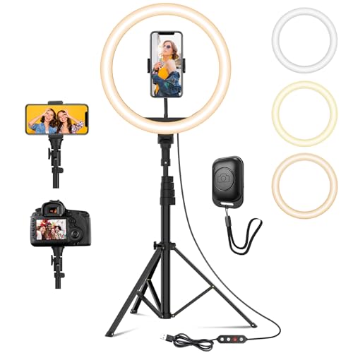 YOHOOLYO Ring Light Professional 12 Zoll, Selfie-Licht, dreieckige Halterung, 64 Zoll, LED-Ringlicht mit 3 Beleuchtungsmodi mit 10 Helligkeiten für Make-up, Fotografie, Youtube und Video Selfie von YOHOOLYO