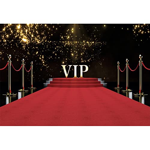 YongFoto 4,5X3m Vinyl Fotografie Hintergrund VIP Bühnen Roter Teppich goldene Glitzer Punkte für Geburtstag Hochzeit Veranstaltung Party Dekoration Portrait Fotoshooting Fotoautomaten Requisiten von YONGFOTO