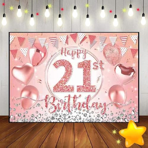 Alles Gute zum 21. Geburtstag Foto Rot Fotografie Hintergründe Ballon Kust Hintergrund Vinyl Dekoration Banner Erwachsene Junges Mädchen 240X180cm von YOOOOOOOY