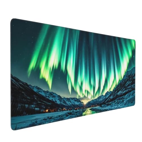 Aurora Mauspad, Gaming Mauspad Szene Mousepad Groß 1200 x 600 mm Schreibtischunterlage, Genähte Kanten Mauspad, rutschfeste Gummibasis, für PC, Laptop Verbessert Präzision und Geschwindigkei H-437 von YOOYLLCY