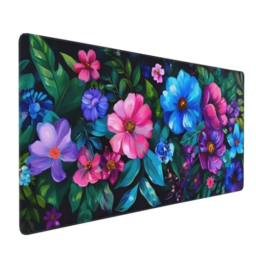 Gaming Mauspad XXL 600 x 300 mm, Farbe Mauspad Groß mit Vernähten Kanten, Gaming Mousepad Blumen mit Verbessert Präzision und Geschwindigkeit, Mousepad XXL Wasserdicht für Büro, Zimmer Deko H-102 von YOOYLLCY