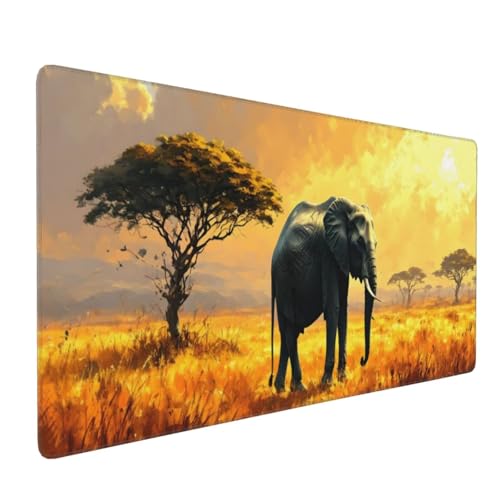 Gaming Mauspad XXL 900 x 300 mm, Elefant Mauspad Groß mit Vernähten Kanten, Gaming Mousepad Sonnenuntergang mit Verbessert Präzision und Geschwindigkeit, Mousepad XXL für Büro, Zimmer Deko H-348 von YOOYLLCY