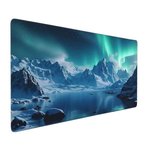 Mauspad XXL, 1500 x 800 mm Gaming Mauspad Aurora, XXL Mousepad Groß mit rutschfeste Gummibasis, Mauspad See Wasserdicht & rutschfest, Großer Erweiterter Schreibtischunterlage, Home Office Dekor H-442 von YOOYLLCY