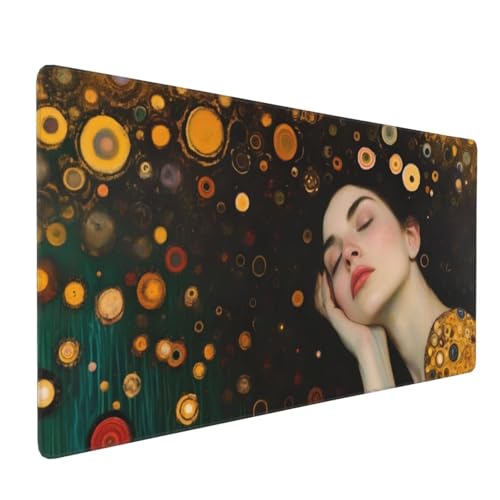 Mauspad XXL, 1500 x 800 mm Gaming Mauspad Klimt, XXL Mousepad Groß mit rutschfeste Gummibasis, Mauspad Frau Wasserdicht & rutschfest, Großer Erweiterter Schreibtischunterlage, Home Office Dekor H-421 von YOOYLLCY