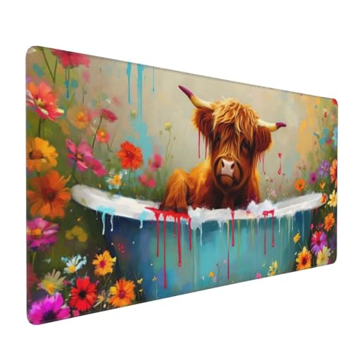 Mauspad XXL, 1500 x 800 mm Gaming Mauspad Tier, XXL Mousepad Groß mit rutschfeste Gummibasis, Mauspad Hochlandrinder Wasserdicht & rutschfest, Großer Schreibtischunterlage für Home Office Dekor H-328 von YOOYLLCY