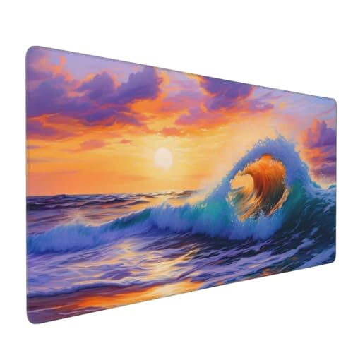 Mauspad XXL, 1500 x 800 mm Gaming Mauspad Wellen, XXL Mousepad Groß mit rutschfeste Gummibasis, Mauspad Landschaft Wasserdicht & rutschfest, Großer Schreibtischunterlage für Home Office Dekor H-204 von YOOYLLCY