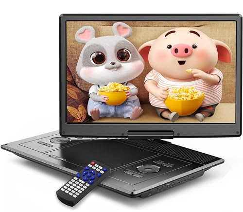 YOTON 16.9" Tragbarer DVD Player Tragbar mit 14.1" HD-Schwenkbildschirm für Auto, 4-6 Stunden Spielzeit mit Akku, Intelligente Speicherwiedergabe, USB/SD Unterstützung [Blu-ray Nicht Unterstützt] von YOTON