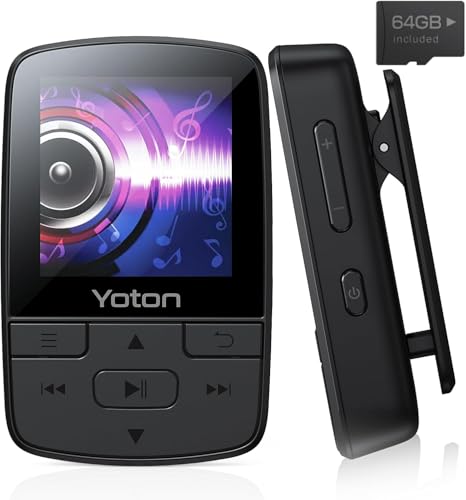 YOTON MP3 Player Bluetooth 5.2, MP3 Player mit kopfhörer, 64 GB großer Speicher, unabhängiger Lautstärkeregler, UKW-Radio, Sprachaufzeichnung und Unterstützung für bis zu 128 GB SD-Karte von YOTON