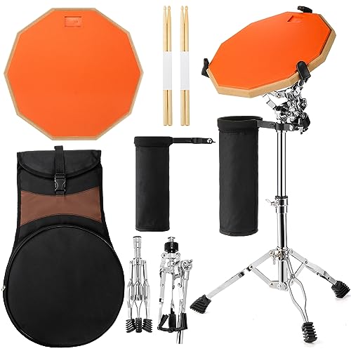 YOUEON Drum Practice Pad Snare Drum Stand Set, 12" Double Side Drum Pad Set mit 5A Drunsticks, Drumstickhalter und Tragetasche, Drum Practice Pad Kit für Erwachsene, Anfänger von YOUEON