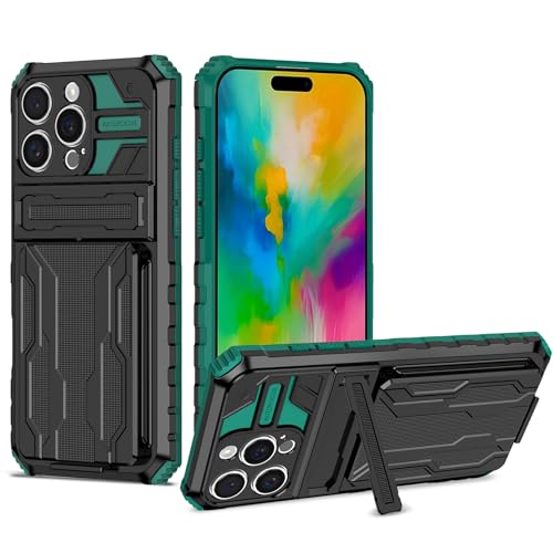 YOUULAR Armor Card Hülle für Samsung Galaxy A16 5G,hartes PC+weiches TPU+Halterung+Kartenhülle,stoßfeste Anti-Drop Schutzhülle, militärische Hüllen, integrierte versteckte Halterung, Grün von YOUULAR