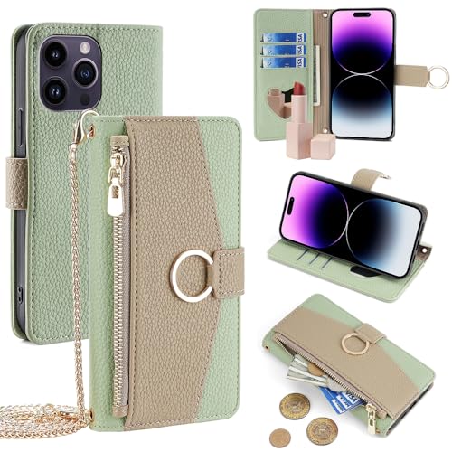 YOUULAR Schutzhülle mit Umhängegurt, kompatibel mit Samsung Galaxy S25, magnetische Handtasche, Reißverschlusstasche, PU-Leder, Flip, stoßfest, mit Ständer, für Samsung Galaxy S25, Grün von YOUULAR