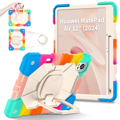 YOUULAR Tablet-Schutzhülle mit Schultergurt für Huawei MatePad Air (2024), 12 Zoll, strapazierfähig, stoßfest, mit Ständer, Griff, Schultergurt für Kinder, Damen, Herren, bunt, Blau von YOUULAR