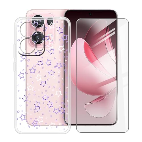 YQINHHME Handyhülle für Oppo Reno13 Pro (6.83 Zoll) + Gehärtetes Glas Schutzfolie, Stoßfest Silikon Schutzhülle Tasche Ultradünne weiches TPU Case Hülle für Oppo Reno13 Pro - XT35 von YQINHHME