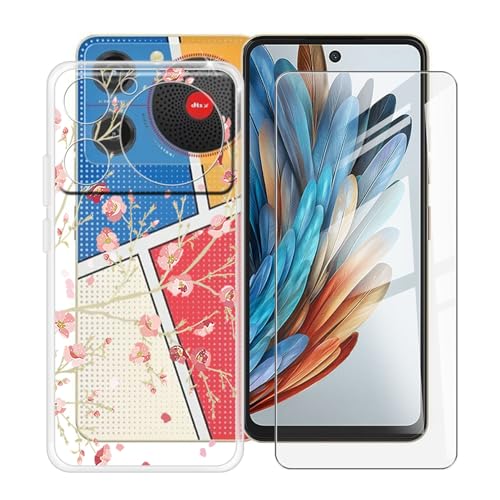 YQINHHME Handyhülle für ZTE Nubia Music Z2353 (6.60 Zoll) + Gehärtetes Glas Schutzfolie, Stoßfest Silikon Schutzhülle Tasche Ultradünne Weiches TPU Hülle für ZTE Nubia Music Z2353 - Kamelie von YQINHHME