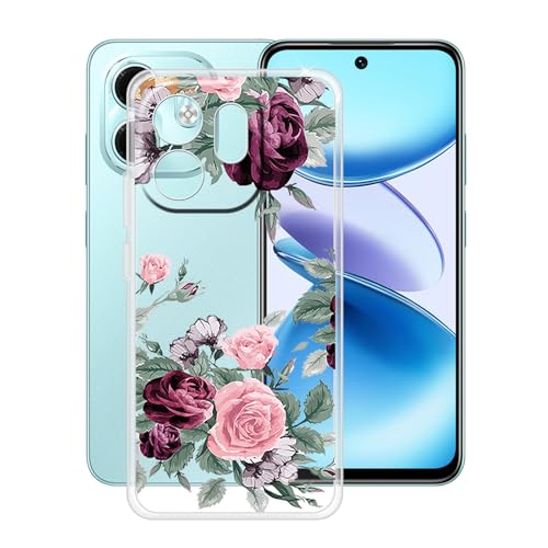 YQINHHME Hülle für Infinix Smart 9 (6.70 Zoll) Stoßfest Anti-Kratzer Transparent Handyhülle Case, Ultradünne Flexible Silikon TPU Bumper Schutzhülle Cover für Infinix Smart 9 - Rote Rose von YQINHHME