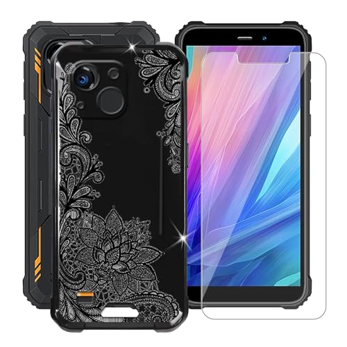 YQINHHME Hülle für Oukitel WP32 Pro (6.0 Zoll) Mit 1 X Gehärtetem Glas Schutzfolie, Ultradünne Schwarz Kratzfest Weich Silikon TPU Bumper Schutzhülle Cover für Oukitel WP32 Pro - Schwarze Rose von YQINHHME