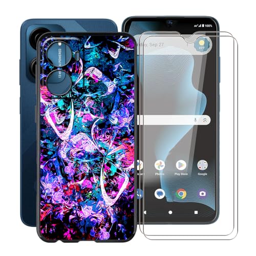 YQINHHME Schwarz Stoßfest Schutzhülle Hülle Cover für AT&T Propel 2 5G (6.56 Zoll) + 2 Stück Gehärtetem Glas, Ultradünne Silikon Sanft TPU Bumper Handyhülle Case - Lebhaft von YQINHHME