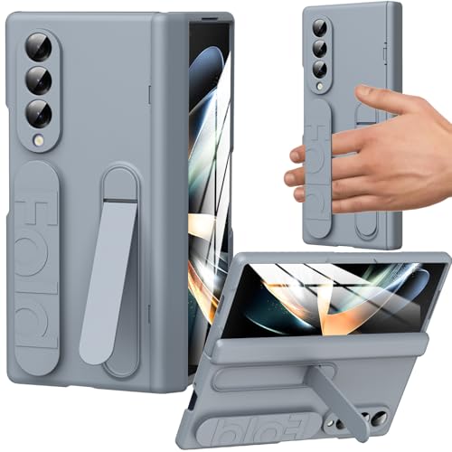 YQODSZ Schutzhülle für Samsung Galaxy Z Fold 3, mit Armband, Z Fold 3, mit Ständer, Scharnierschutz, Displayschutzfolie, vollständige Abdeckung, Schutzhülle für Samsung Galaxy Z Fold 3, Grau von YQODSZ