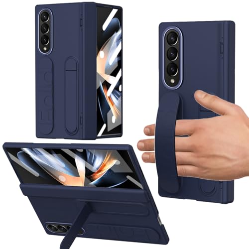 YQODSZ Schutzhülle für Samsung Galaxy Z Fold 4 mit Armband, Z Fold 4 Kickstand Hülle mit Scharnierschutz, Displayschutzfolie, erhöhter Kantenschutz, Schutzhülle für Samsung Galaxy Z Fold 4, Blau von YQODSZ