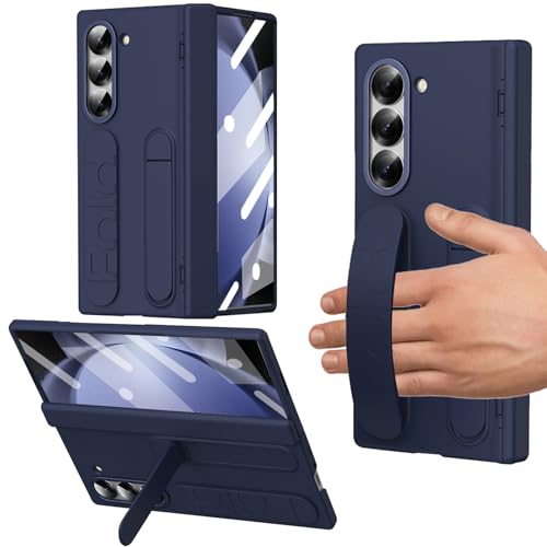 YQODSZ Schutzhülle für Samsung Galaxy Z Fold 5 mit Armband, Z Fold 5 Kickstand Hülle mit Scharnierschutz, Displayschutzfolie, erhöhter Kantenschutz, Schutzhülle für Samsung Galaxy Z Fold 5, Blau von YQODSZ