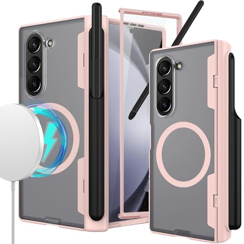 YQODSZ für Samsung Galaxy Z Fold 6 Magnetische Hülle mit S Pen Halter & Stylus, [Kompatibel mit Magsafe] Z Fold6 Magsafe Hülle Scharnierschutz Displayschutzfolie Matt Transparent Hülle für Z Fold 6 von YQODSZ