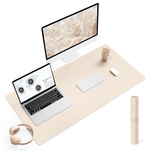 YSAGi Schreibtischunterlage, Mauspad mit Leder und Rutchfeste Wildleder, Multifunktionales Office Mousepad Laptop Schreibunterlage, Tischschutz Unterlage für Büro/Home-Office (Beige, 90x43cm) von YSAGi