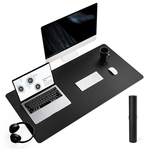 YSAGi Schreibtischunterlage, Mauspad mit Leder und Rutchfeste Wildleder, Multifunktionales Office Mousepad Laptop Schreibunterlage, Tisch-Schutz Unterlage für Büro/Home-Office (Schwarz, 90x43cm) von YSAGi